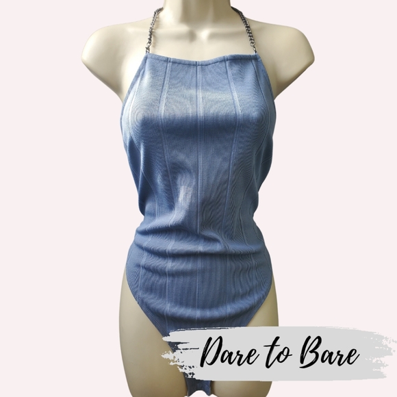 ๐3 for $25๐ Dare to Bare Powder Blue Body suit with Chain Halter Straps - Picture 1 of 12